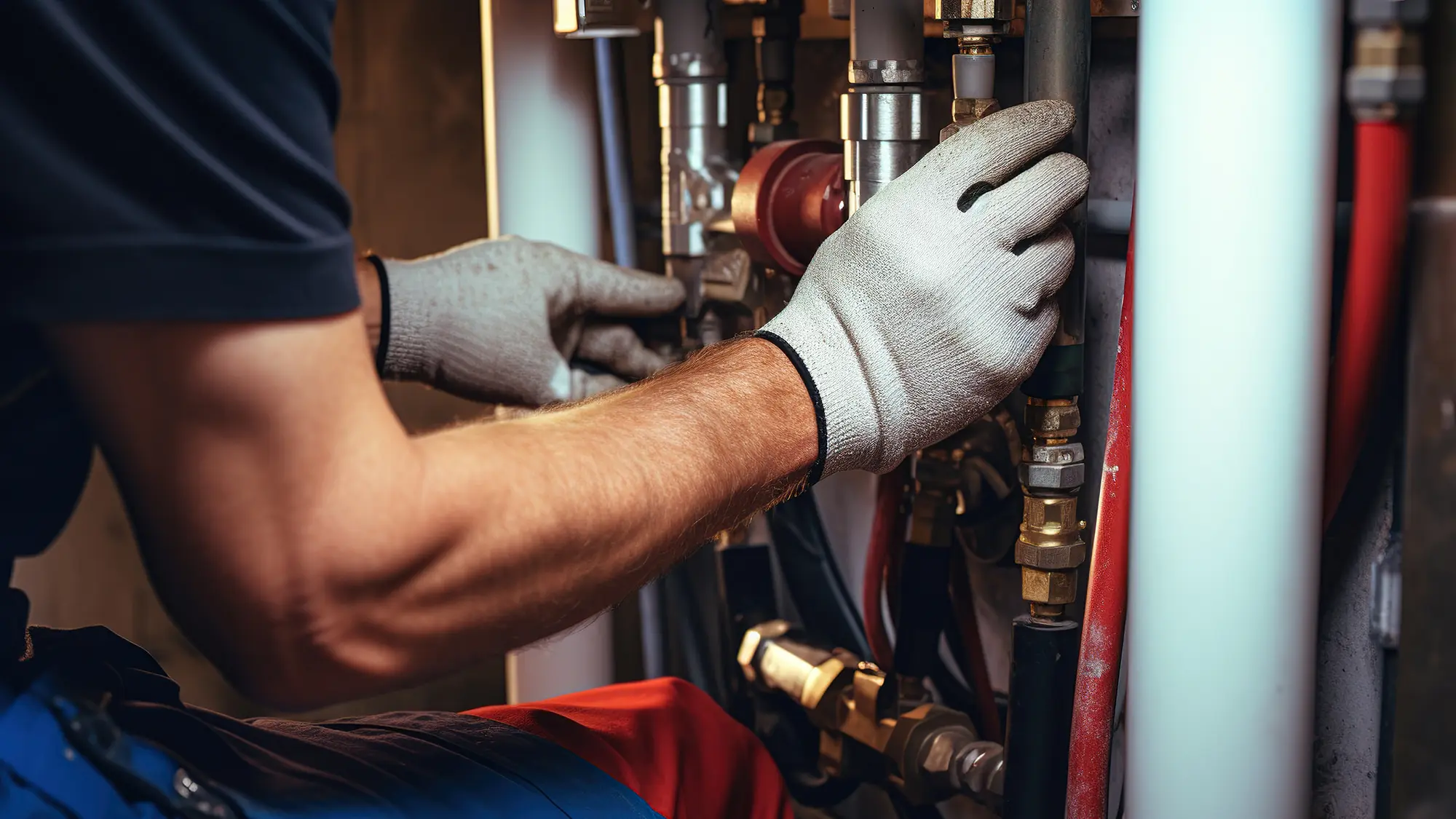 Installateur repariert eine Bodenheizung
